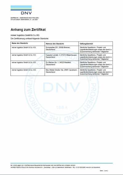 ISO 9001:2015 Zertifikat reimer logistics